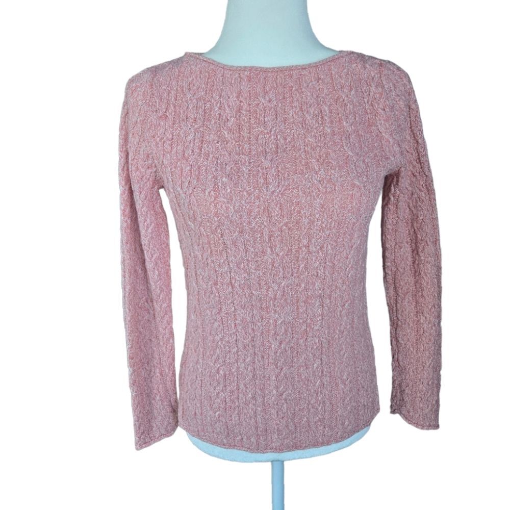 Ralph Lauren Cable Knit Split Hem Cotton Sweater Womens Size Small